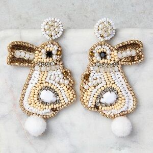 NEW Beaded Bunny Earrings with Pom Poms
